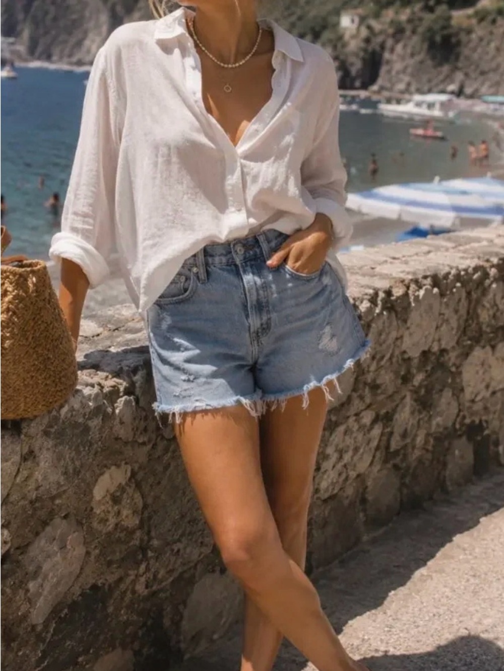 Madewell Light Blue Distressed High-Rise Denim Shorts